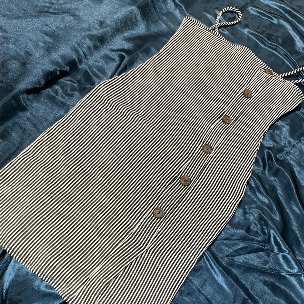 Striped Black and White Button Dress